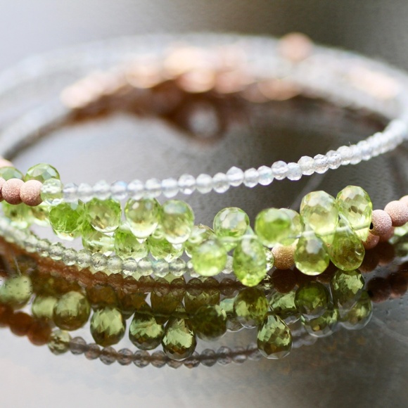 14k Rose Gold Filled Labradorite Peridot Wrap Bracelet Convertible Necklace - Picture 7 of 11